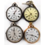 A group of four open faced pocket watches to include three hallmarked silver examples, R Chadwick,