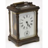 A late 19th/early 20th century French brass carriage clock,