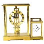 A French brass cased carriage clock, the white enamelled dial set with Roman numerals,