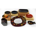 A quantity of contemporary decorative Japanese wooden and lacquered bowls and vases,