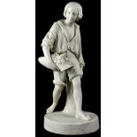 A late 19th/early 20th century Parian ware figure of a young male agricultural worker carrying a