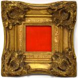 A modern reproduction heavy gilt double frame with acanthus leaf scrolling decoration to the