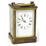 A late 19th/early 20th century French brass carriage clock,