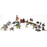 A quantity of early 20th century painted cast lead WWI related items to include artillery cannon,