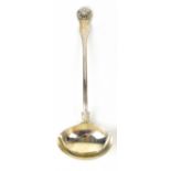 A George III hallmarked silver ladle with shell pattern to finial, William Chawner II, London 1824,