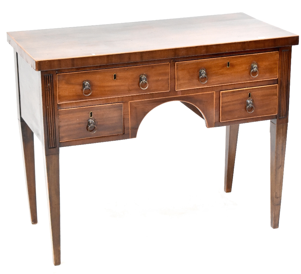 A 19th century mahogany table, two long drawers over two smaller drawers with inlaid arch between, - Image 2 of 2