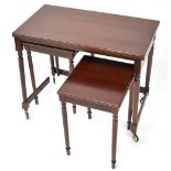A modern mahogany fold-over tea table trolley containing two smaller square section occasional