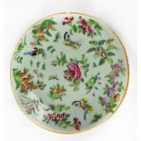 A c1890 Chinese celadon plate in the Famille Rose palette,