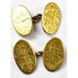 A pair of hallmarked 18ct gold oval cufflinks,