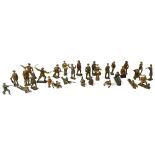 A quantity of early 20th century painted cast lead figures, mostly WWI infantry and gunners,