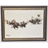 BRANDON CROSS (British, 20th century); oil on canvas depicting charging British cavalry,
