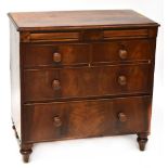 A Victorian mahogany two-over-two chest of drawers, to baluster and peg supports, 95 x 93 x 52cm.