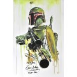 STAR WARS INTEREST; a coloured print of Boba Fett,