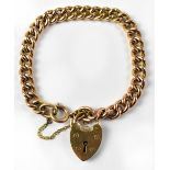 A 9ct gold belcher link bracelet, with 9ct gold heart clasp and safety chain, length 18cm,