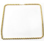 A 9ct gold rope twist necklace with hoop fastener, length 62cm, approx 11.6g.