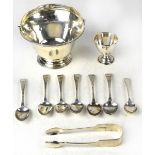 A small mixed lot of hallmarked silver items comprising a swing-handled footed basket with