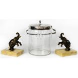 A pair of bronze-effect elephants on rectangular marble-effect base, height of each 12.