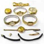 Seven vintage and antique wristwatches to include a ladies' 9ct gold wristwatch with Pioneer