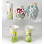 POOLE; a group of five various shaped vases to include a baluster vase in the 'Matisse' pattern,