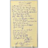 IKE & TINA TURNER; hand written lyrics for the song 'Proud Mary',