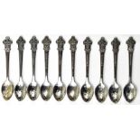 ROLEX; a collection of ten collectors' teaspoons, eight with Rolex emblem,