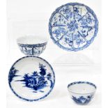 An 18th century Chinese Nanking Cargo blue and white tea bowl and saucer, Quianlong period c1750,