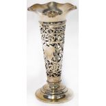 An Edwardian hallmarked trumpet vase of tapering form,