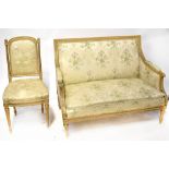 An Edwardian gilt framed five-piece French style salon suite comprising two-seat sofa and four side