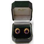 A pair of Edwardian-style amethyst and gold earrings,