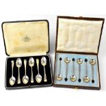 Two cased sets of George V hallmarked silver teaspoons comprising a set of six teaspoons,