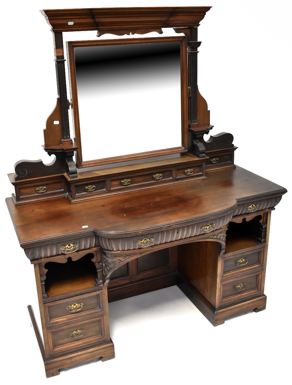 A late Victorian/early Edwardian mirror back dressing table,