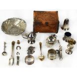 A collection of hallmarked silver and white metal to include two hallmarked silver napkin ring,