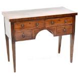 A 19th century mahogany table, two long drawers over two smaller drawers with inlaid arch between,