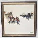 BRANDON CROSS (British, 20th century); oil on canvas depicting British cavalry ready to charge,