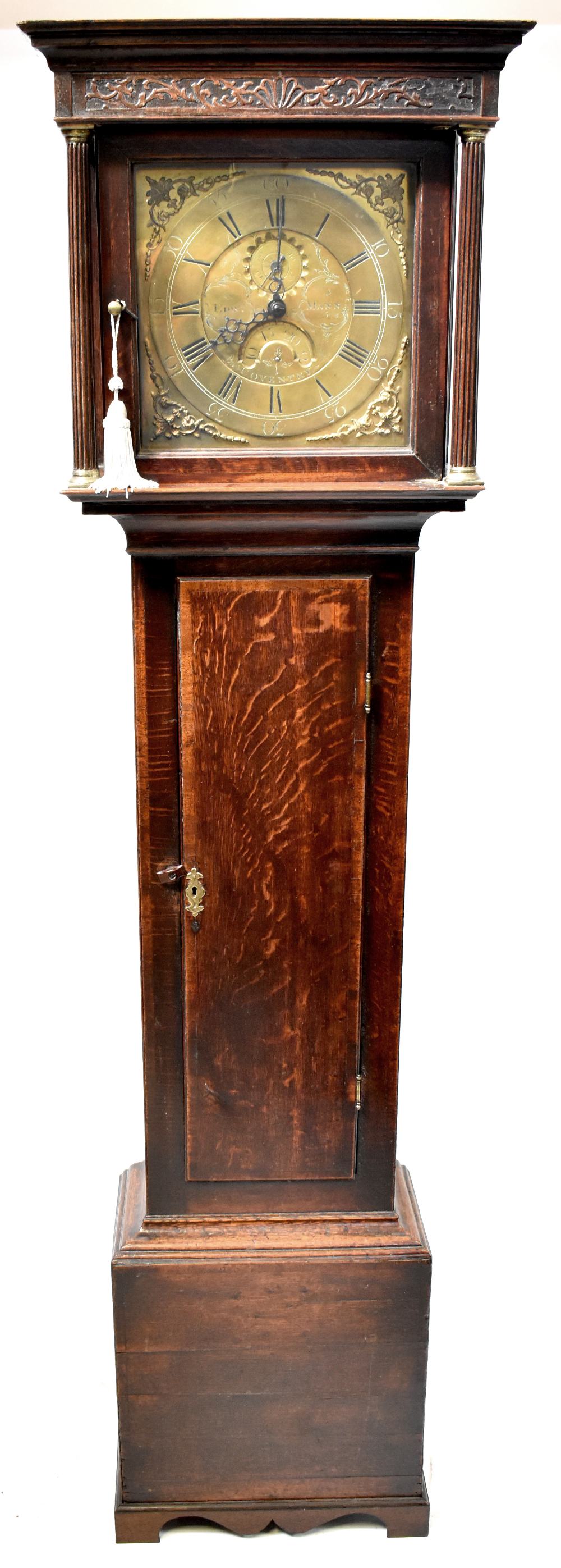 EDWARD MANN, COVENTRY; a 19th century oak cased thirty-hour longcase clock,