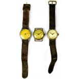 Three 1940s military style wristwatches to include Stirling and Services 'On Time', all 32-34mm (3).