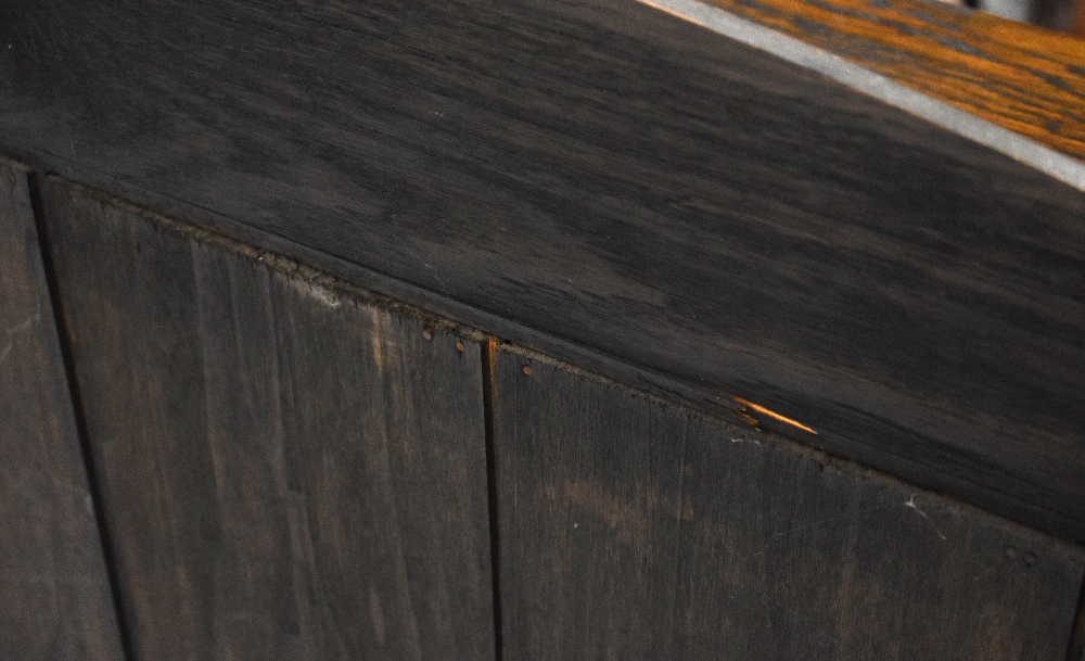 A mid-20th century oak student's desk with fall front and fitted interior above open shelves to the - Image 3 of 4