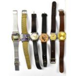 Six gentlemen's fashion wristwatches to include Timex, Josmar, Enicar with day/date,