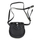 BOTTEGA VENETA; a small black cloth shoulder bag trimmed with black embossed leather, with maker's