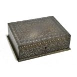 An Indian silver plated casket of rectangular form with pewter and brass inlaid floral detail and