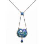 CHARLES HORNER; a George V hallmarked silver and blue/green enamel decorated Art Nouveau necklace,