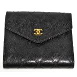CHANEL; a black Matresse leather purse/wallet with a snap button side for coins, with gold tone