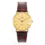 LONGINES; a 9ct yellow gold quartz 'Présence' wristwatch, case numbered 25.188.136, diameter