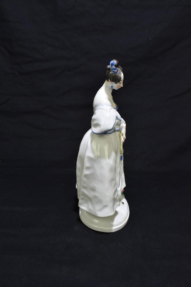 MEISSEN; a 20th century figure of a young woman leaning on a column, painted marks to base with - Image 2 of 8