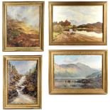 Four assorted oleographs/prints, mainly landscape scenes, including highland cattle grazing, 55 x