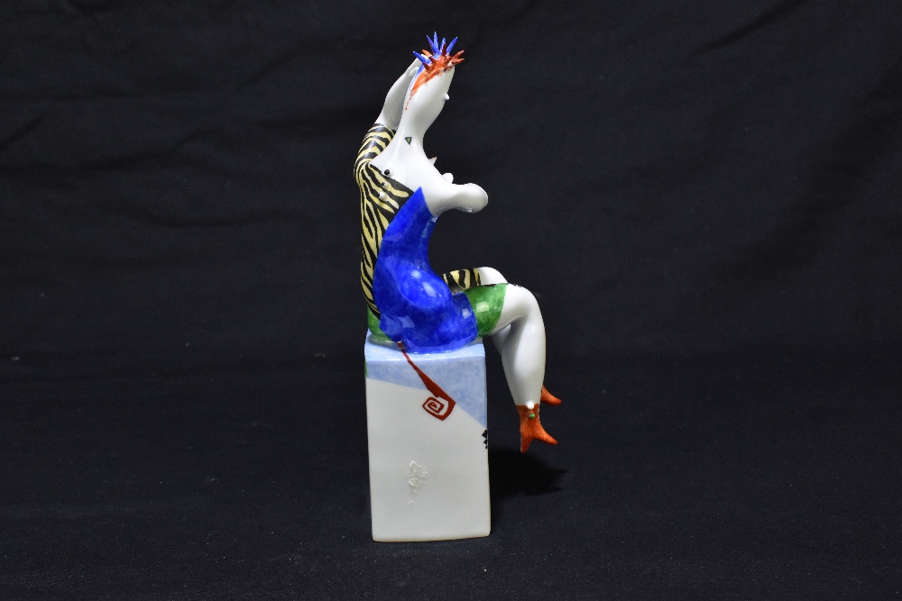 MEISSEN; an abstract figure of a female seated upon a column designed by Sylvia Klöde, painted - Image 3 of 7