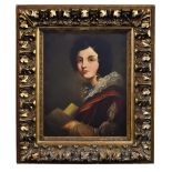 19TH CENTURY SCHOOL; oil on canvas, girl holding a book, apparently unsigned, in an ornate gilt