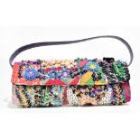 ANNA; a multicoloured embroidered bag embellished with sequins and beads in the form of flowers