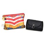 GIANFRANCO FERRE; a satin cloth clutch bag decorated with a colourful horoscope design, trimmed with