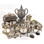 A miscellany of 19th century and later silver-plate including tea urn, pair of Elkington entree